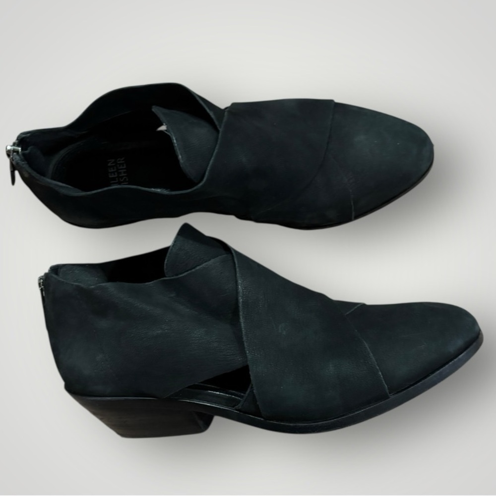 Eileen Fisher Perry Black Cutouts Block Heel Ankle Booties Boots Size 9